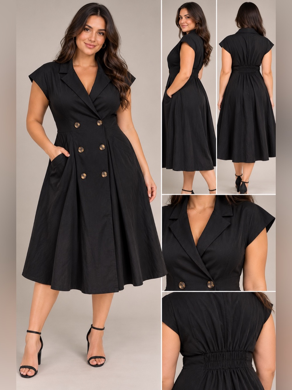 City Chic Dress Lafayette Love Double Breasted Midi Dress Black Size 16 NWT